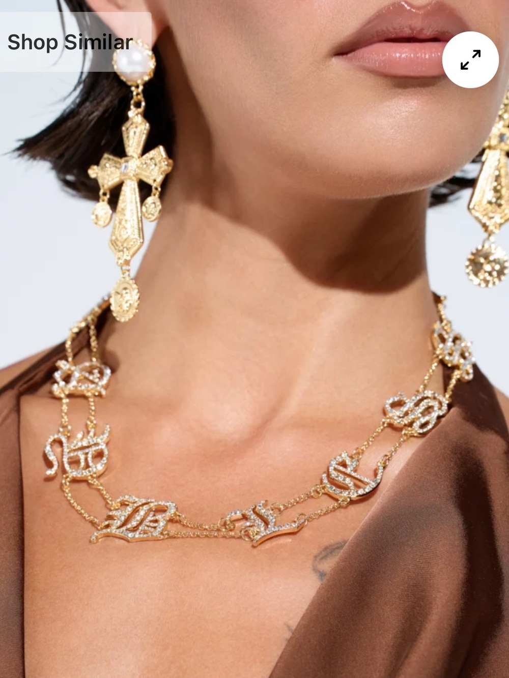 Gold Crystal Script-Link Necklace
